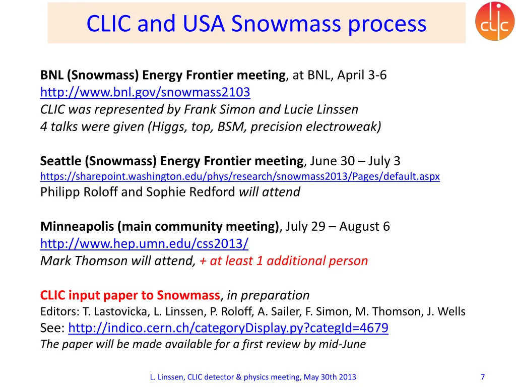 clic and usa snowmass process