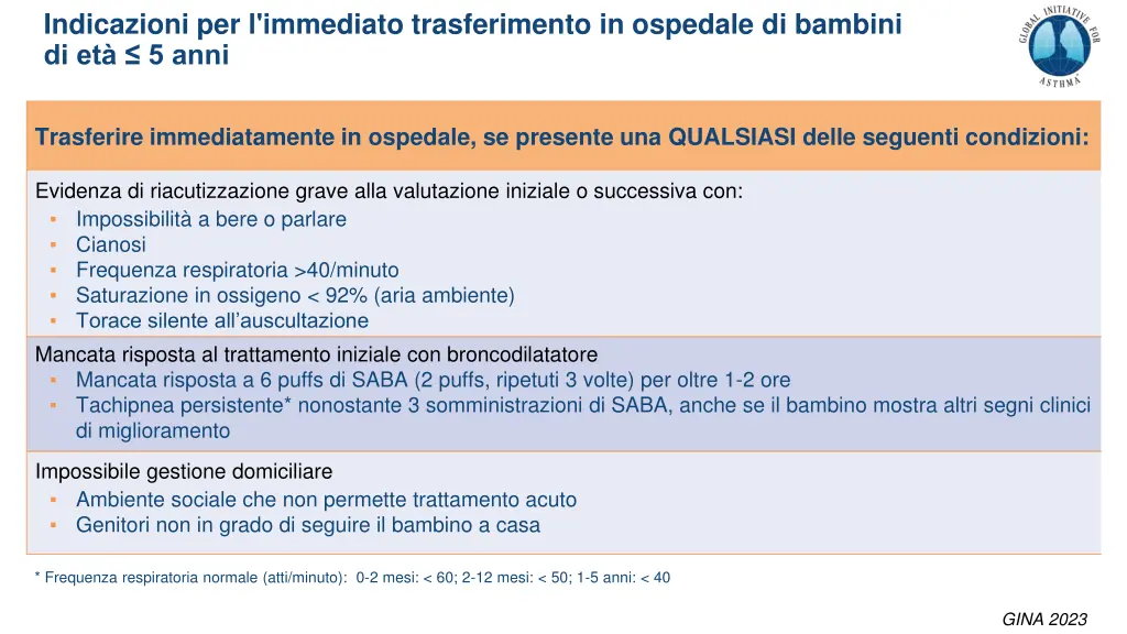 indicazioni per l immediato trasferimento