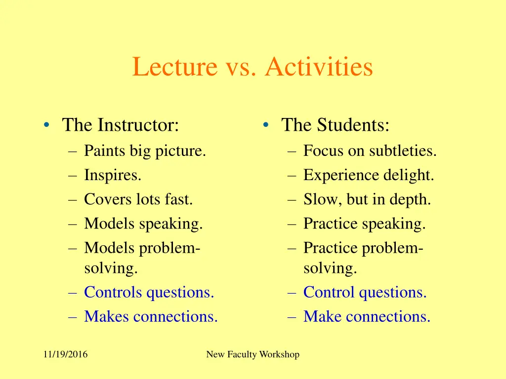 lecture vs activities