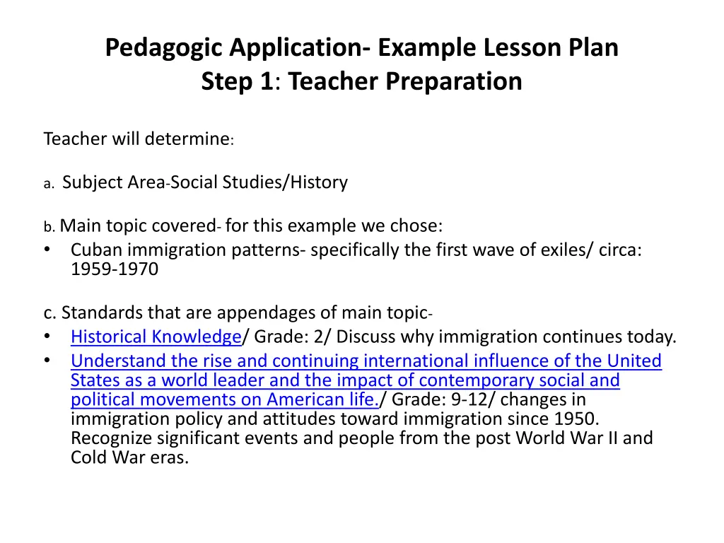 pedagogic application example lesson plan step
