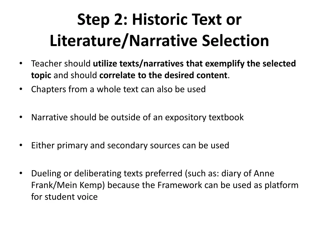 step 2 historic text or literature narrative