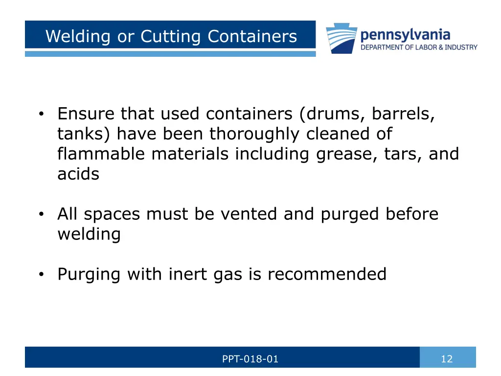 welding or cutting containers
