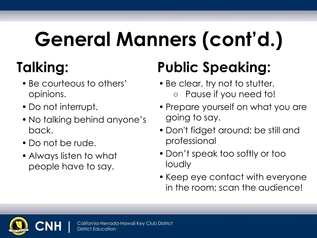 general manners cont d