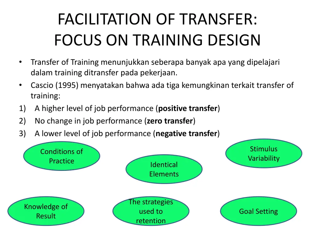 facilitation of transfer focus on training design
