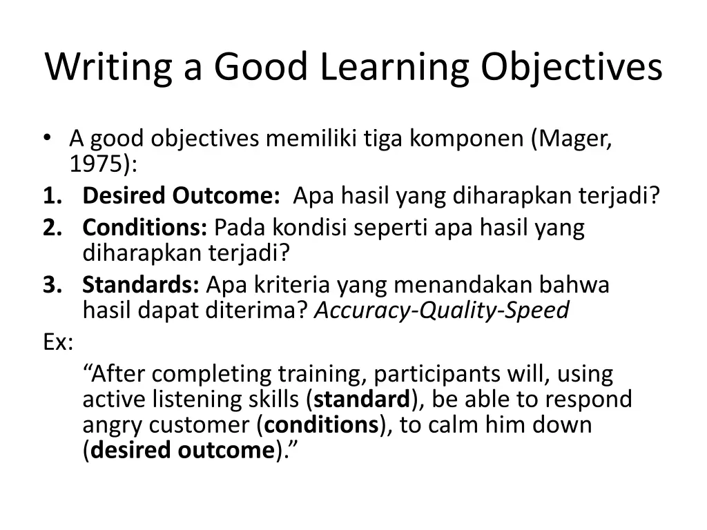 writing a good learning objectives
