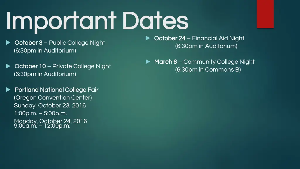important dates important dates