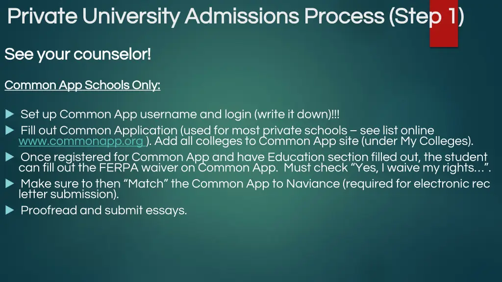 private university admissions process step