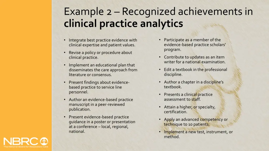 example 2 recognized achievements in clinical