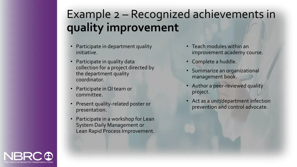 example 2 recognized achievements in quality