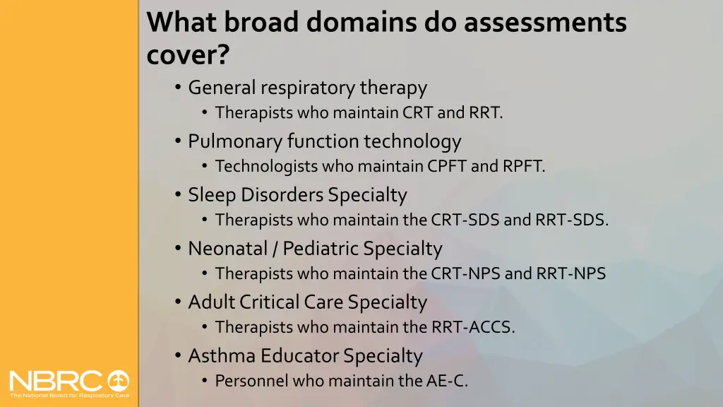 what broad domains do assessments cover general