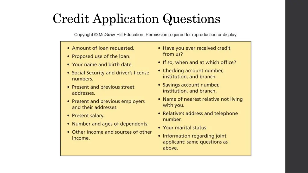 credit application questions