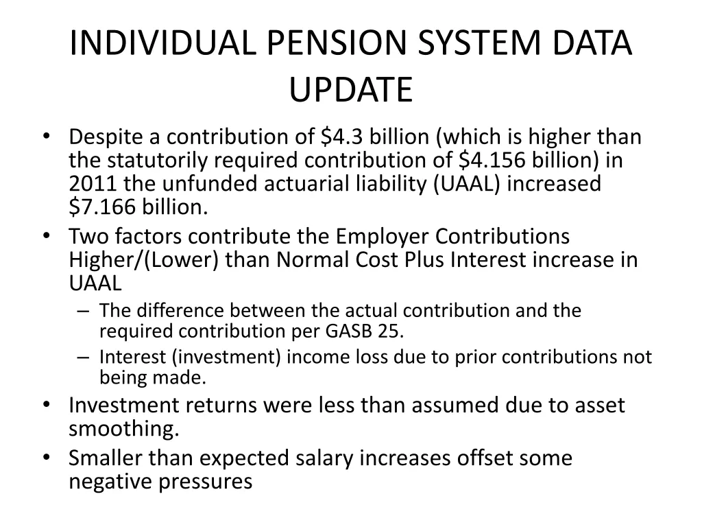 individual pension system data update despite