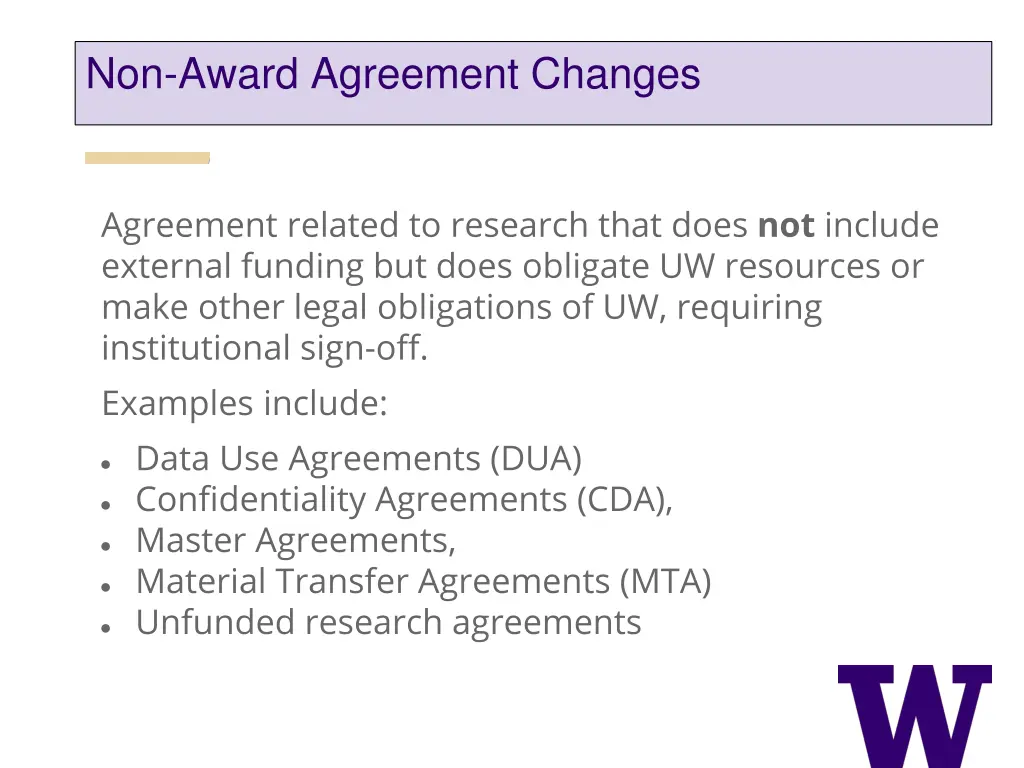 non award agreement changes