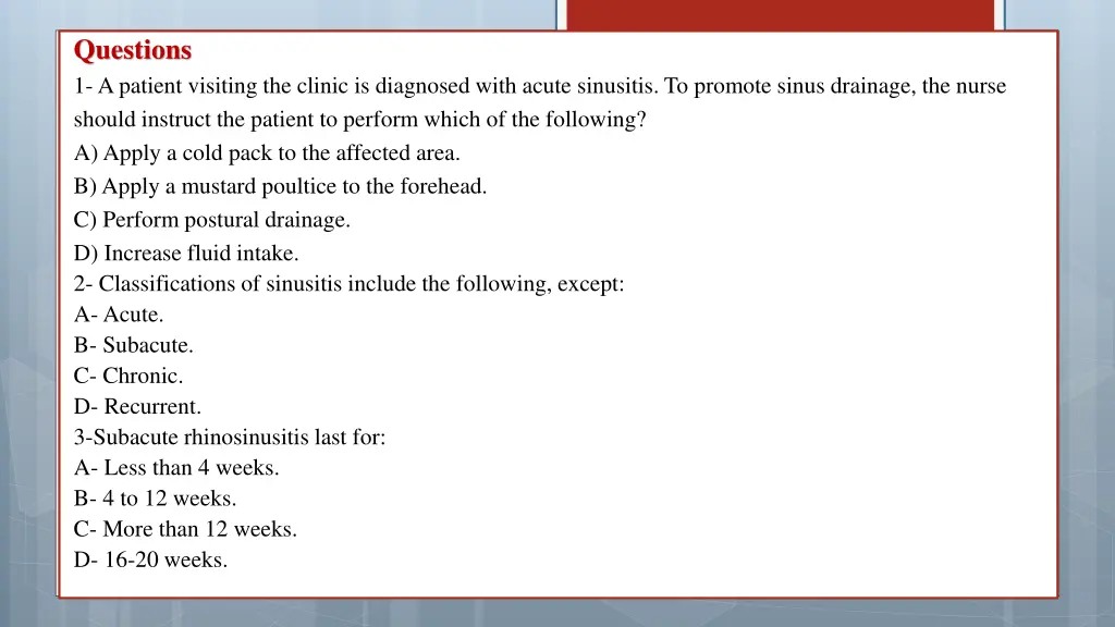 questions 1 a patient visiting the clinic