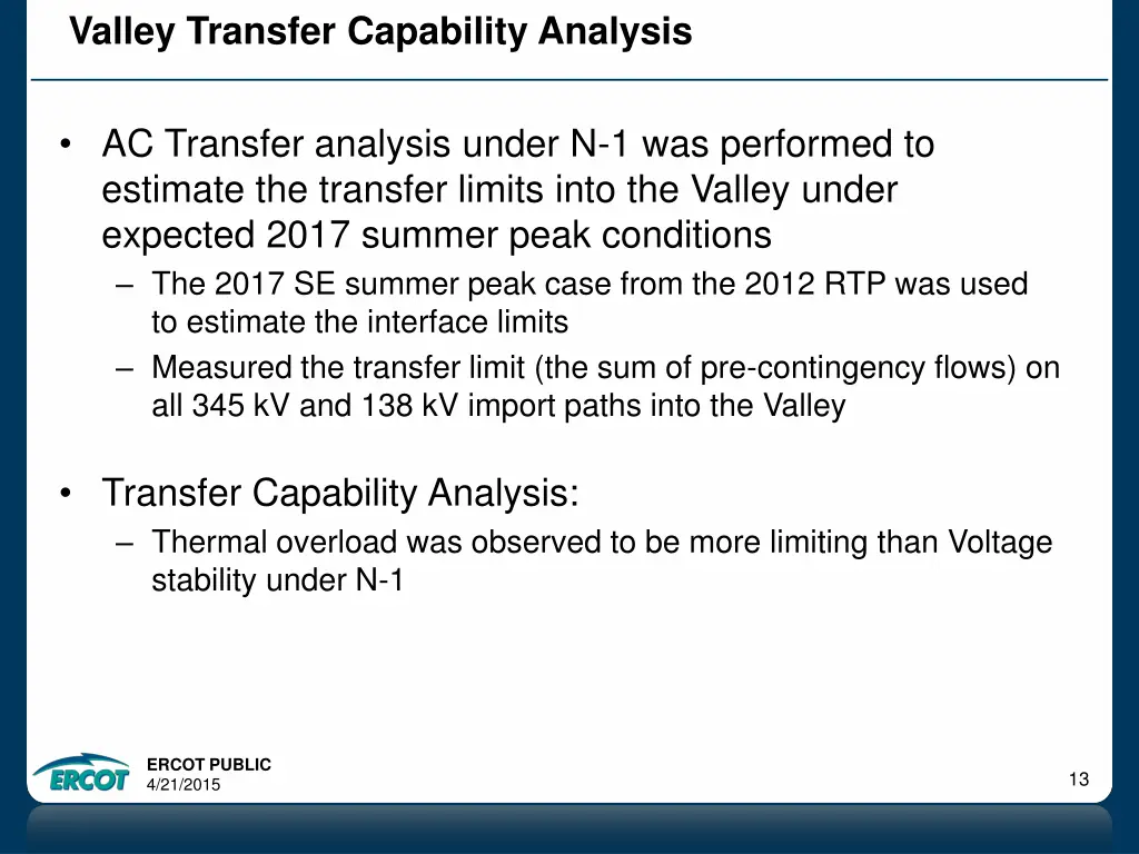 valley transfer capability analysis