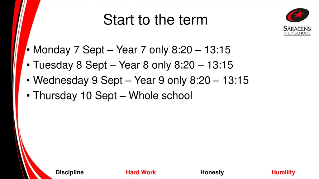 start to the term