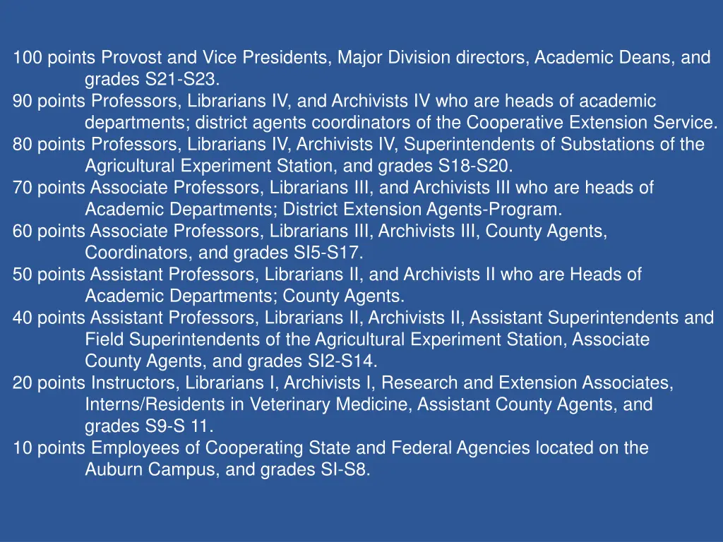 100 points provost and vice presidents major
