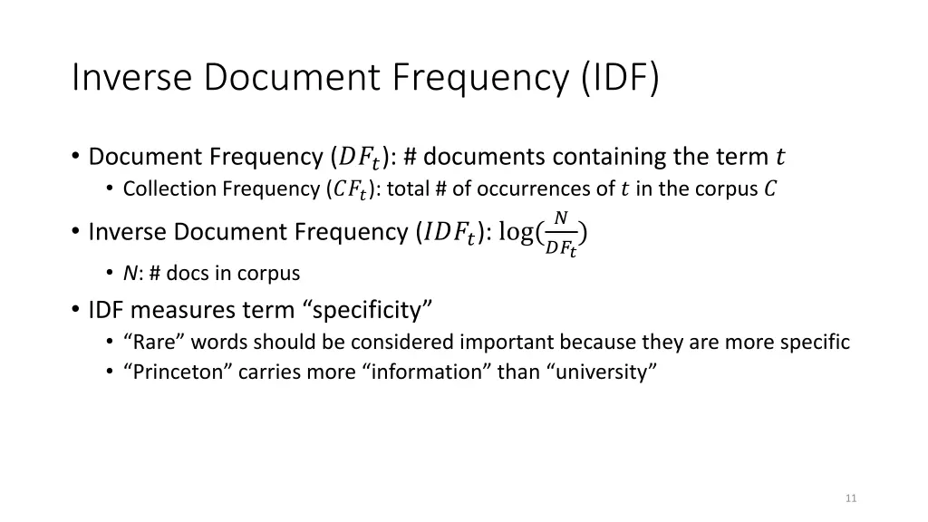 inverse document frequency idf 1