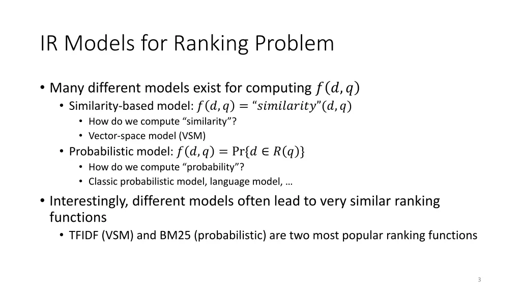 ir models for ranking problem