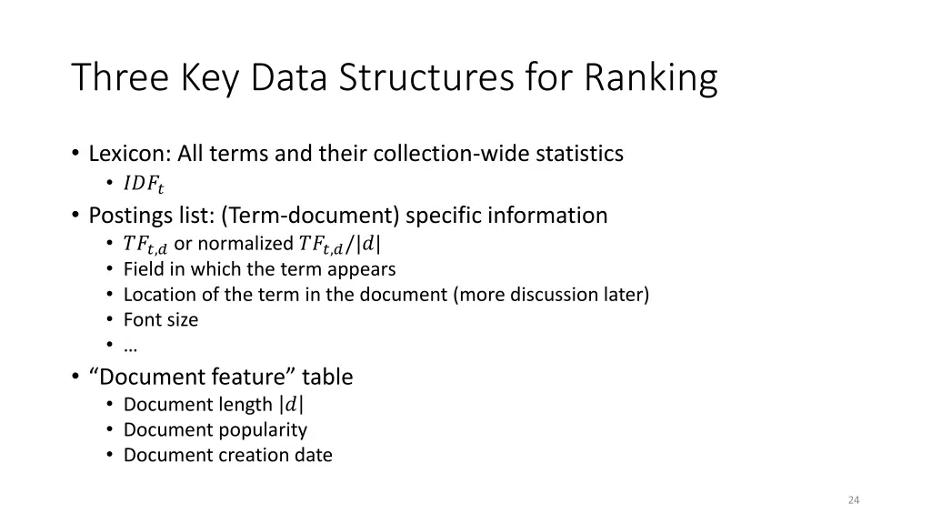 three key data structures for ranking