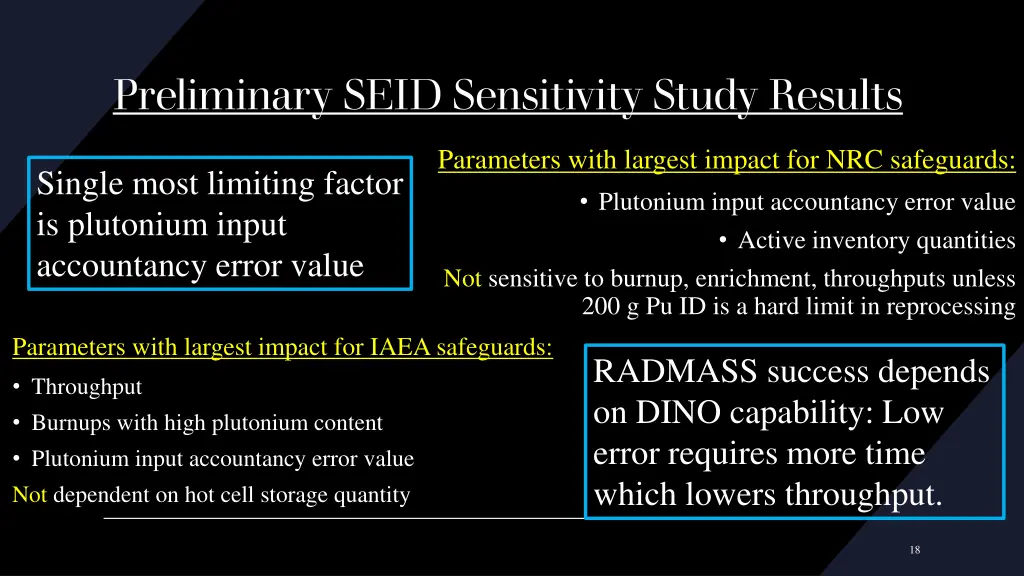 preliminary seid sensitivity study results