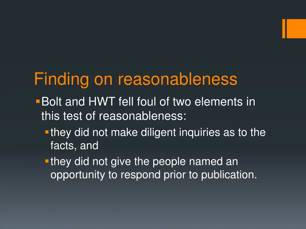 finding on reasonableness bolt and hwt fell foul