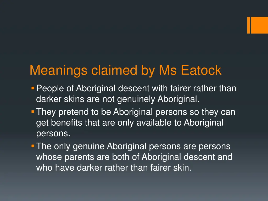meanings claimed by ms eatock