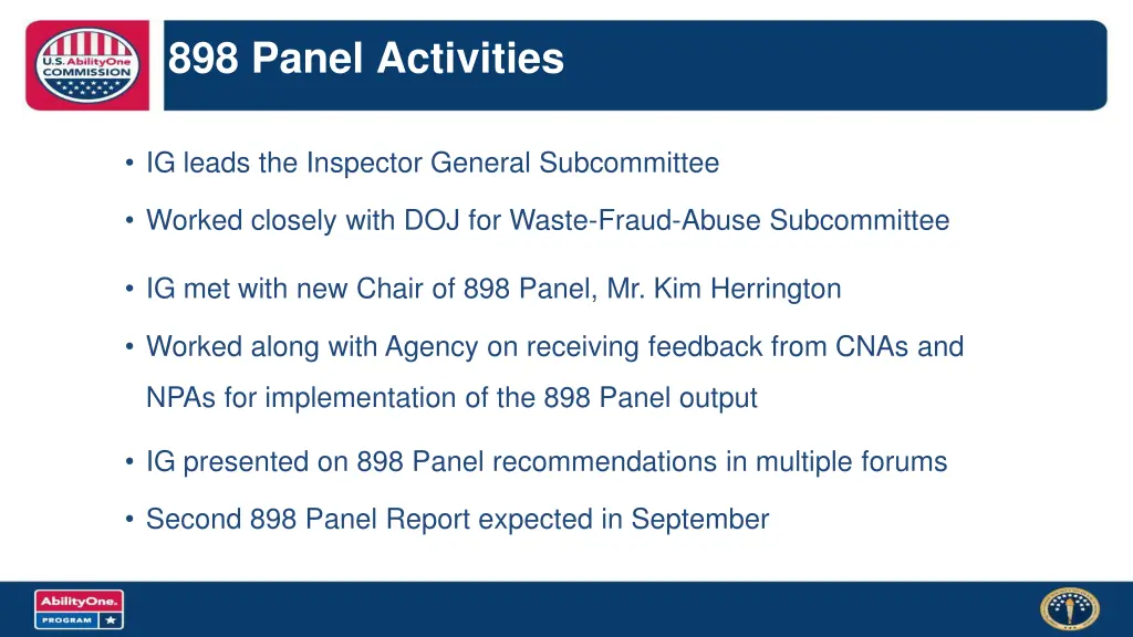 898 panel activities