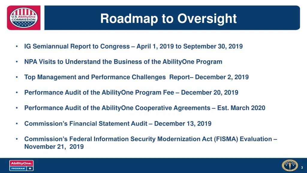 roadmap to oversight