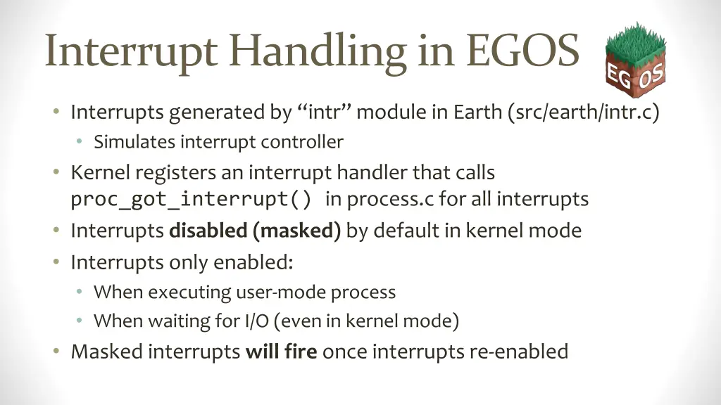 interrupt handling in egos