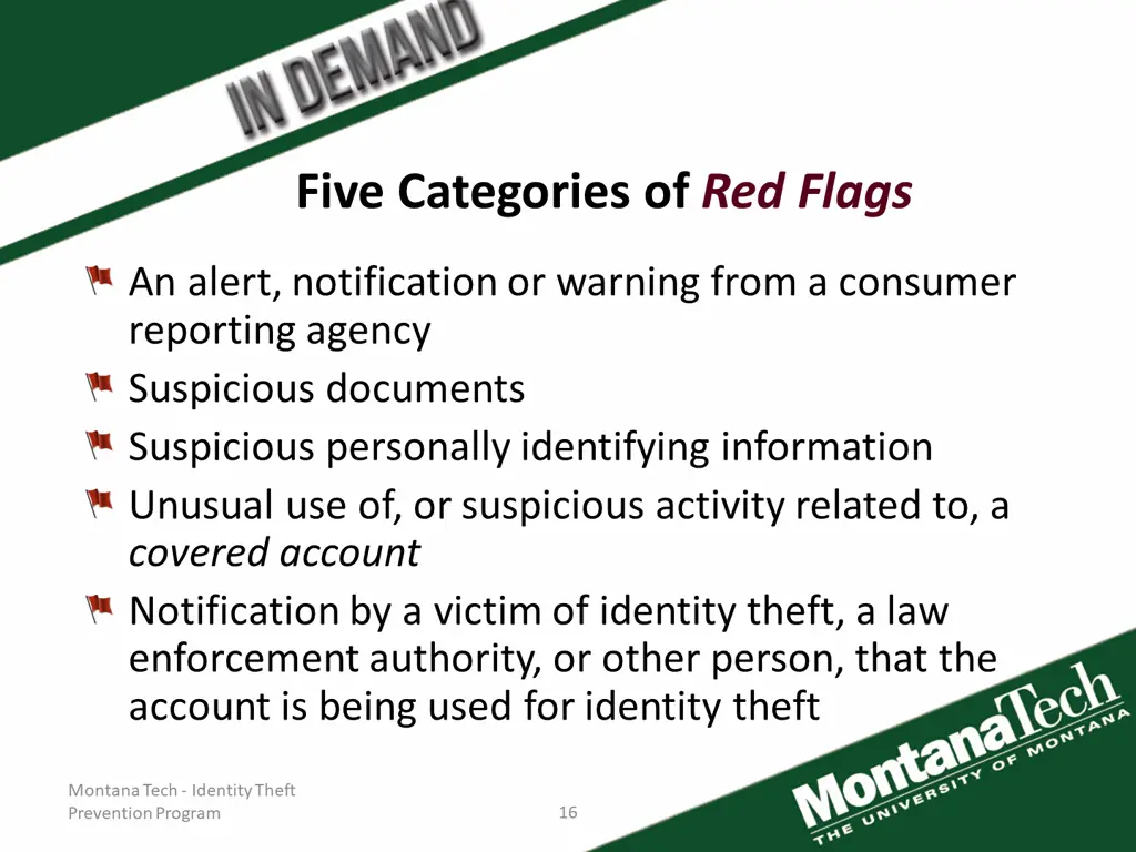 five categories of red flags