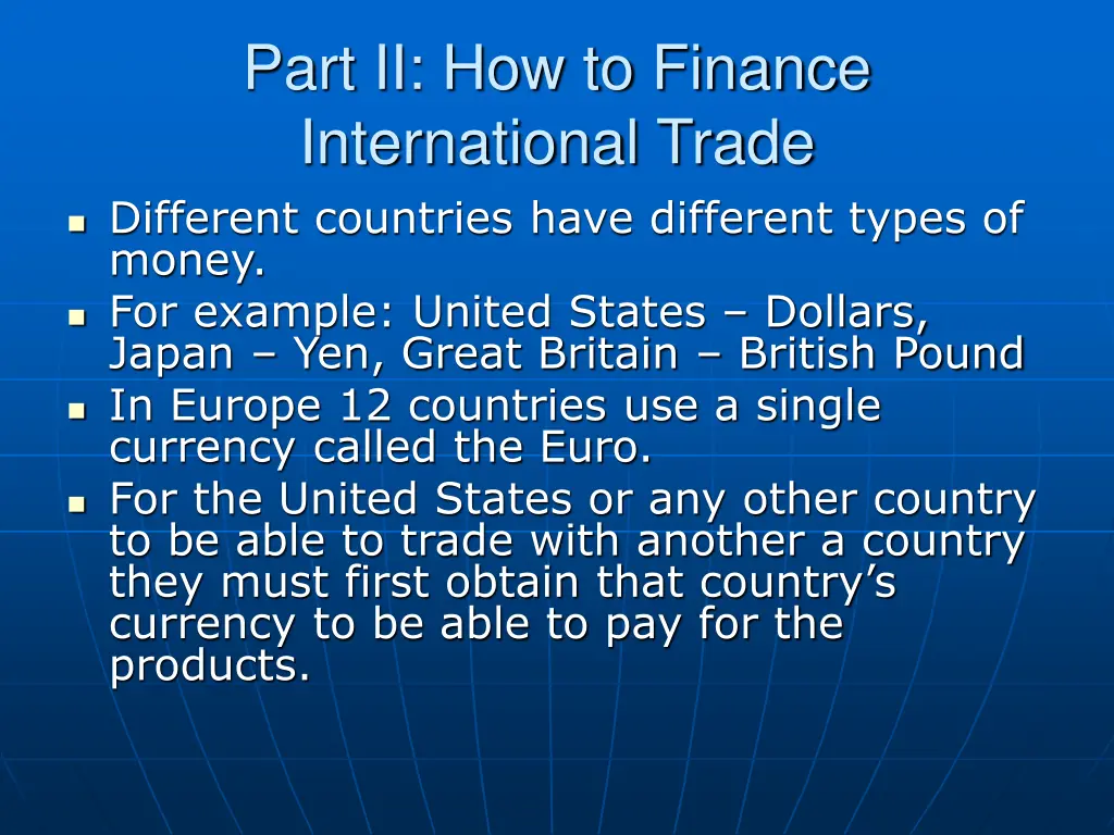 part ii how to finance international trade