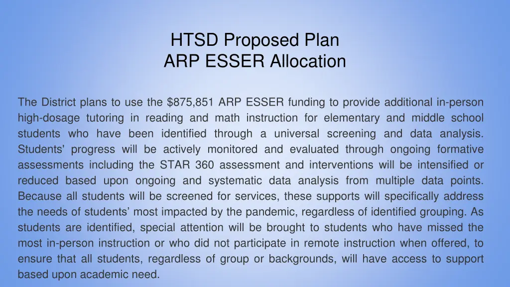 htsd proposed plan arp esser allocation