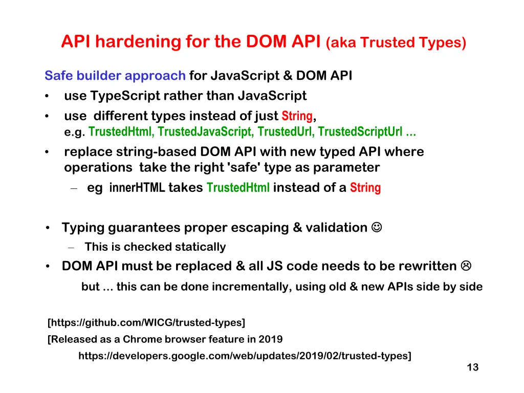 api hardening for the dom api aka trusted types