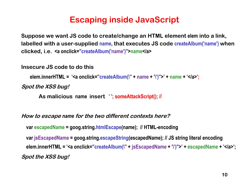 escaping inside javascript