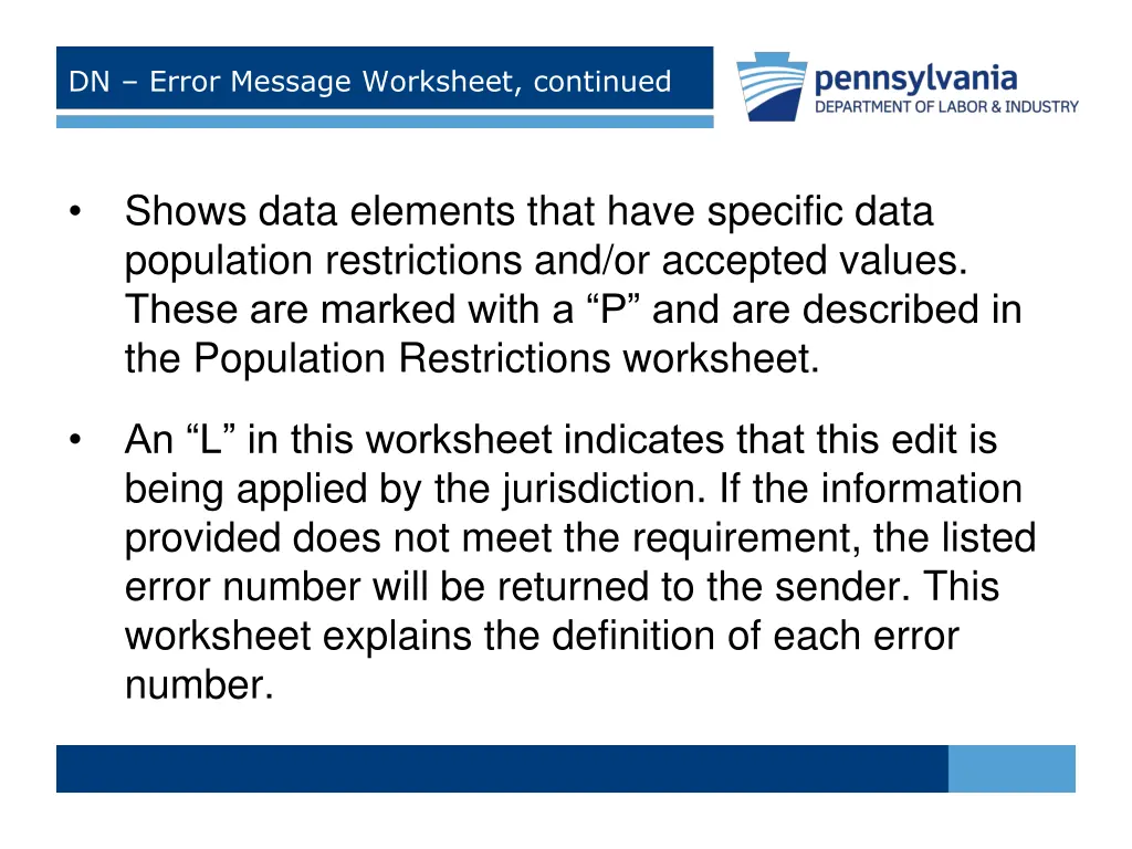 dn error message worksheet continued