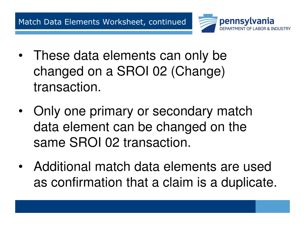 match data elements worksheet continued