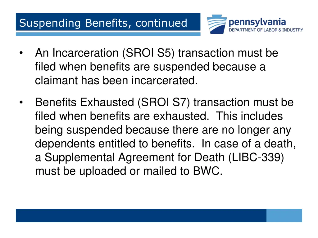 suspending benefits continued