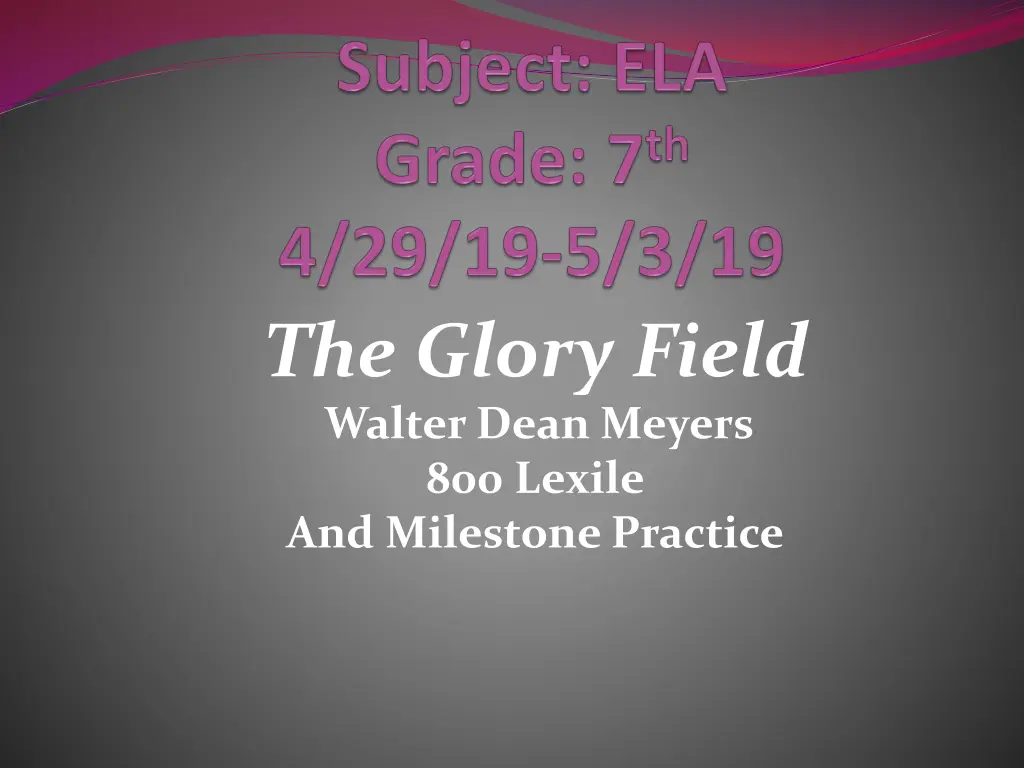 the glory field walter dean meyers 800 lexile