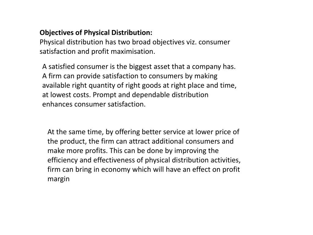 objectives of physical distribution physical