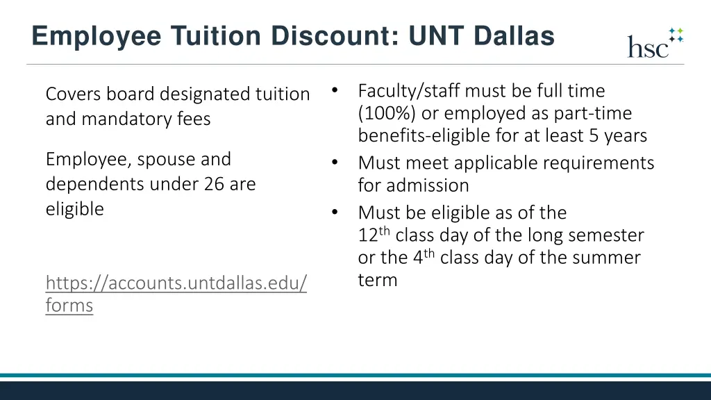 employee tuition discount unt dallas