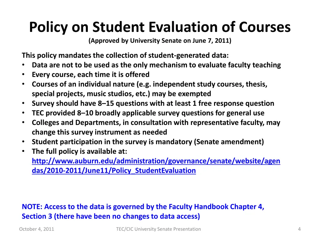 policy on student evaluation of courses approved