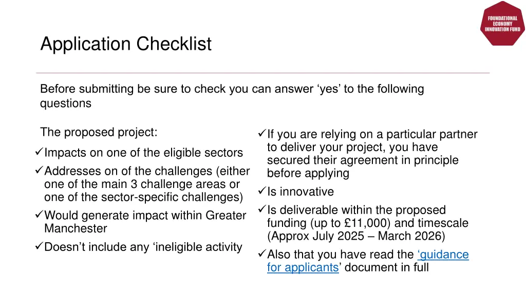 application checklist