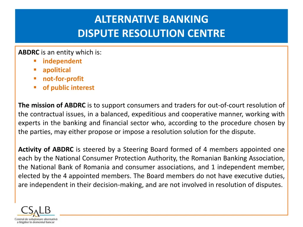 alternative banking dispute resolution centre