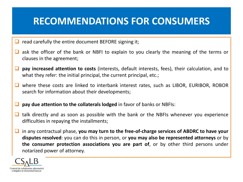 recommendations for consumers