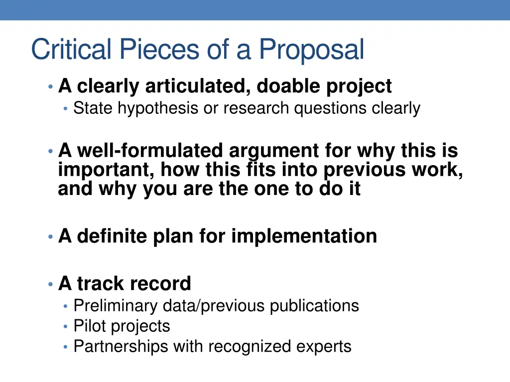 critical pieces of a proposal