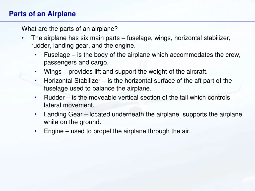 parts of an airplane