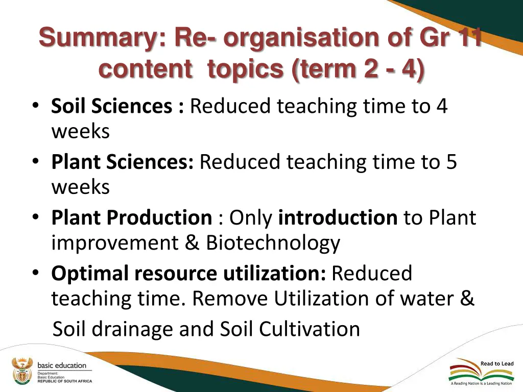 summary re organisation of gr 11 content topics