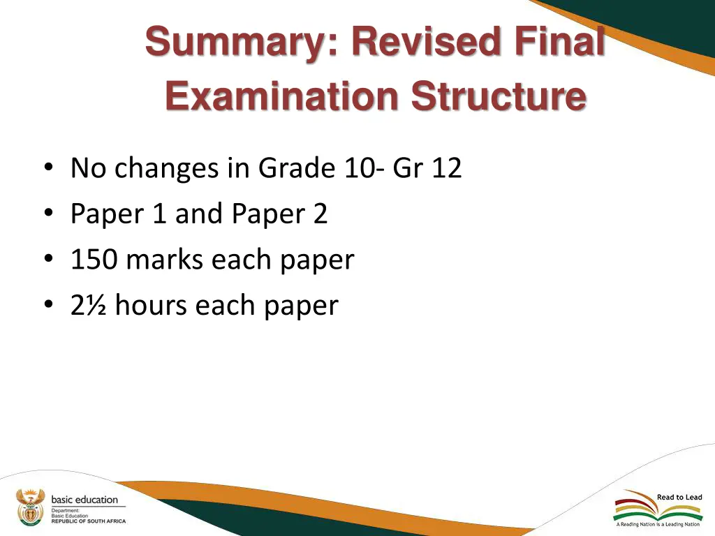 summary revised final examination structure