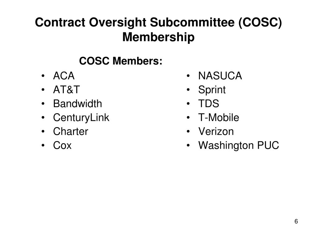 contract oversight subcommittee cosc membership